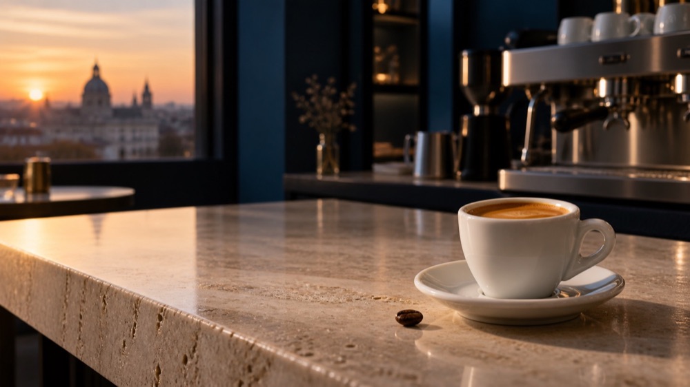 Espressotasse in einer modernen Kaffeebar als Vorschau für espresso24.at.