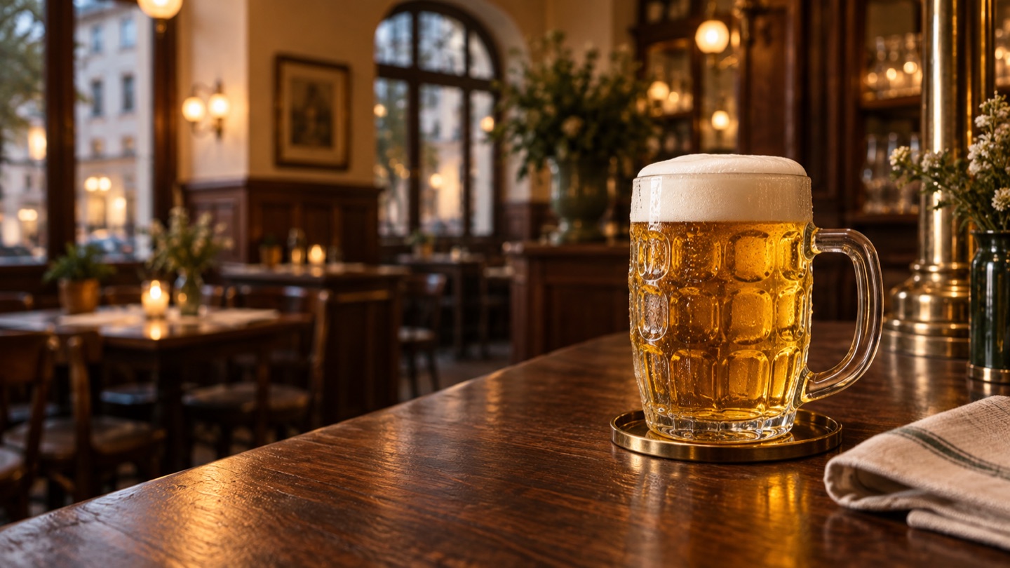 Bierglas in einer österreichischen Gaststube als Vorschau für kruegerl.com.