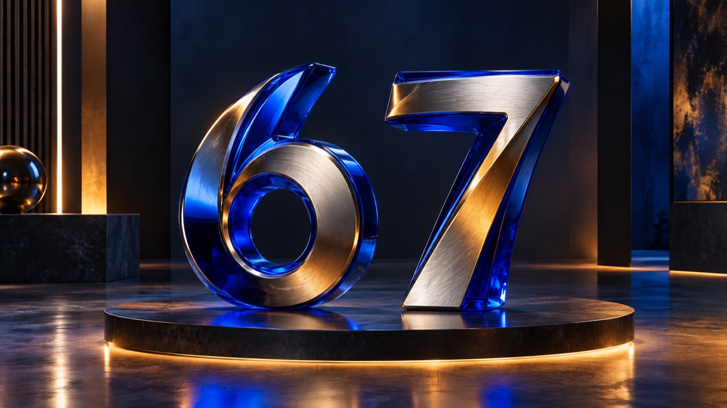 Stilisierte blaue und goldene Designobjekte in Form der Ziffern sechs und sieben als Vorschau für das Domainpaket sixseven.at und sechssieben.at.